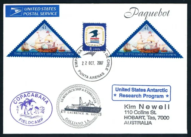 ANTARCTICA / USA / CHILE • 2007 • Paquebot • Airmail cover to Tasmania