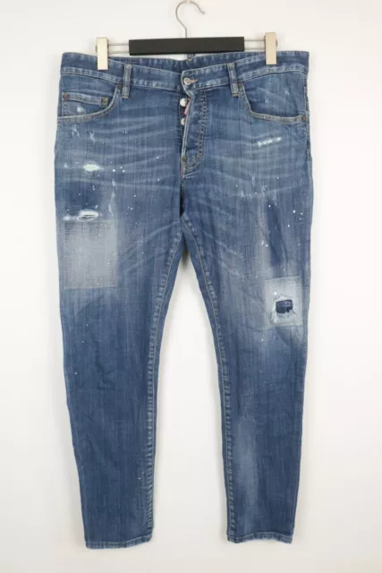 DSQUARED2 SKATER JEAN Wash Denim Distressed Skinny Jeans IT54 / W38  Button Fly