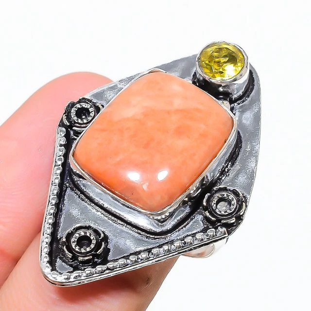 Orange Aventurine, Citrine 925 Sterling Silver Jewelry Ring Size 6.5 g405