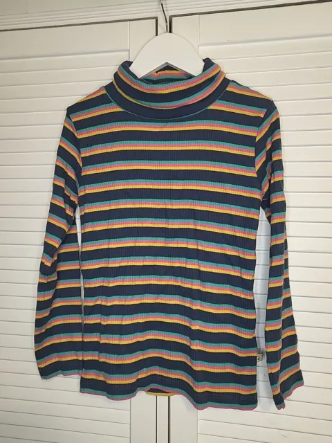 Frugi Organic Cotton Polo Neck Top 7-8 Yrs Striped Girls