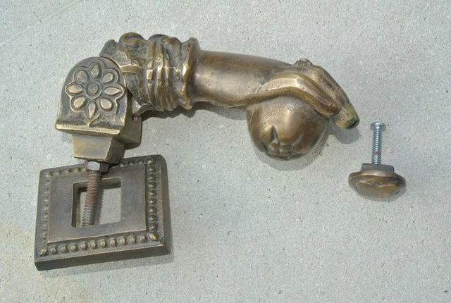 5" brass vintage old style very heavy Door fist ring Knocker aged patina SOLID B