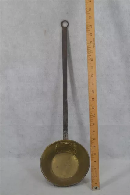 antique fireplace cooking ladle dipper brass iron  hand made early 19th c 1800s