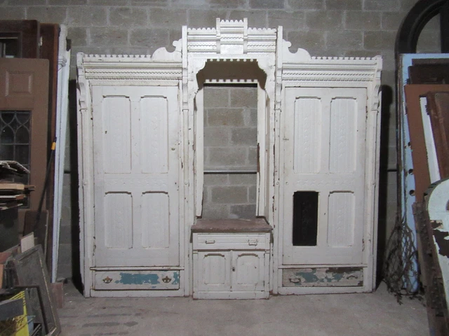 ANTIQUE CARVED WALNUT CLOSET FRONT~ BUILT IN ARMOIRE BUTLERS PANTRY ~ 112 x 102