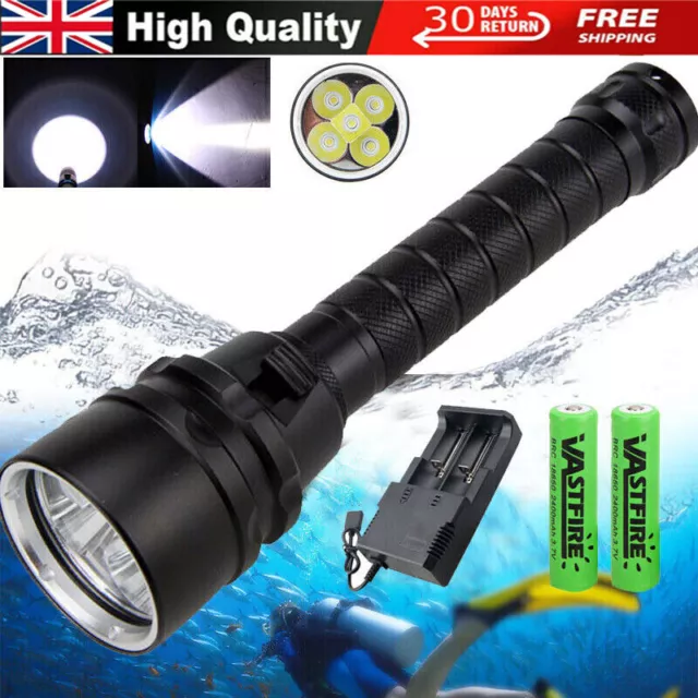 Powerful 90000LM 5XLED Flashlight Scuba Diving light Rechargeable Torch lamp UK