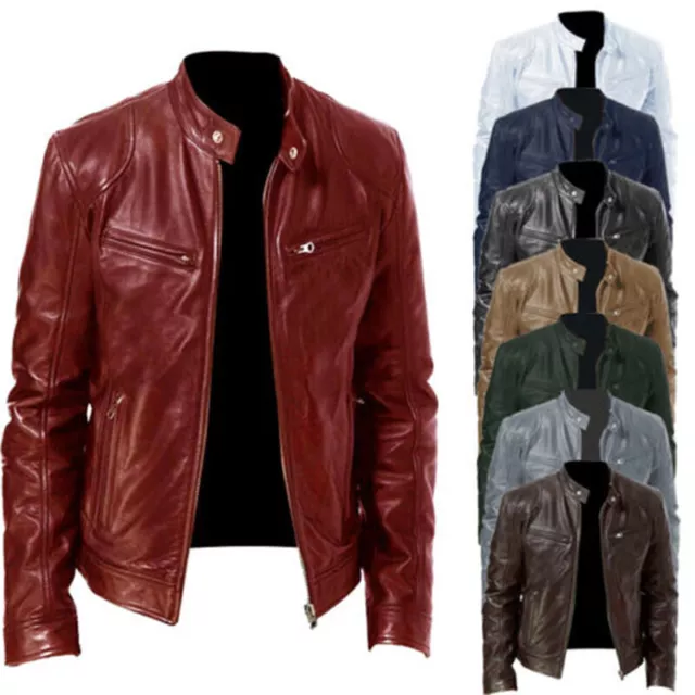 USA Vintage da Uomo Giacca Cafe Racer Basic Pelle Cappotti Casual Vero Biker -