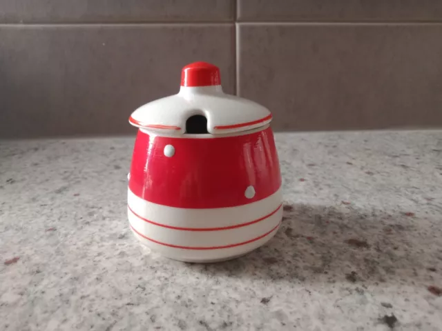 Midwinter Stylecraft. Red Domino. Mustard Pot & Lid. Made In England. 2