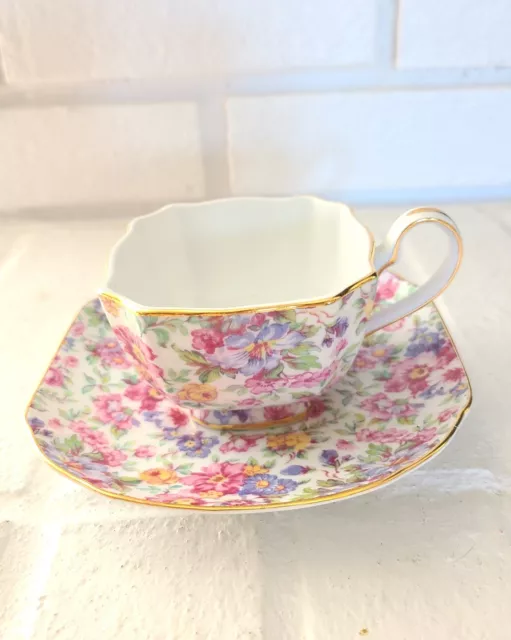 Royal Cotswolds Chintz Pink Floral Tea Cup and Saucer Plate Set Vintage