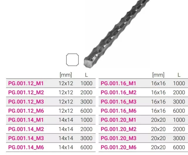 1m Länge Vierkantstab 12x12 14x14 16x16 20x20 Kanten gehämmert Zaunbau Tore 2