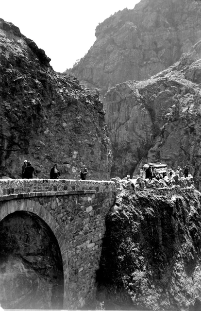 Mountain Landscape Car Bridge - Antique Photo Negative Year 1930