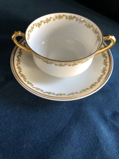 Haviland Limoges Cup and Saucer Set Of 4 Soup Bouillon Sonderburg Pattern 3