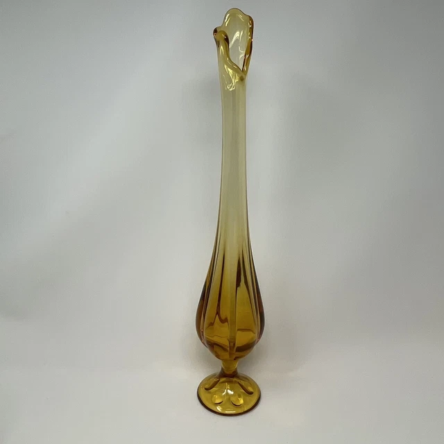 VINTAGE VIKING GLASS Amber Swung Vase 17 in 6 Petal Base Mid Century