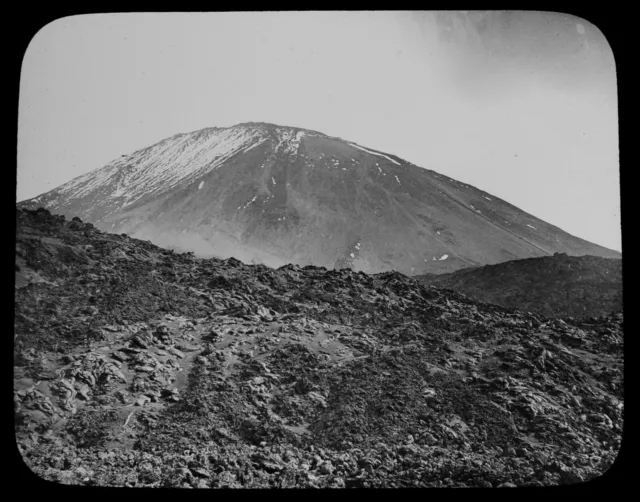 ANTIQUE Magic Lantern Slide MOUNT VESUVIUS SUMMIT C1900 PHOTO VOLCANO ITALY