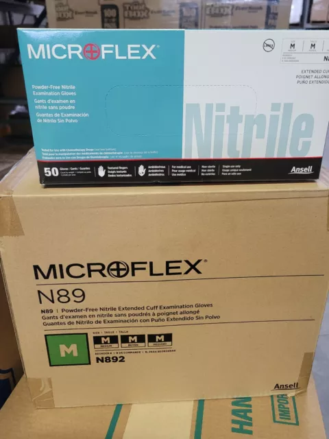 Microflex N89 Nitrile Exam Gloves Case / 10 Boxes Sz Medium Powder Free