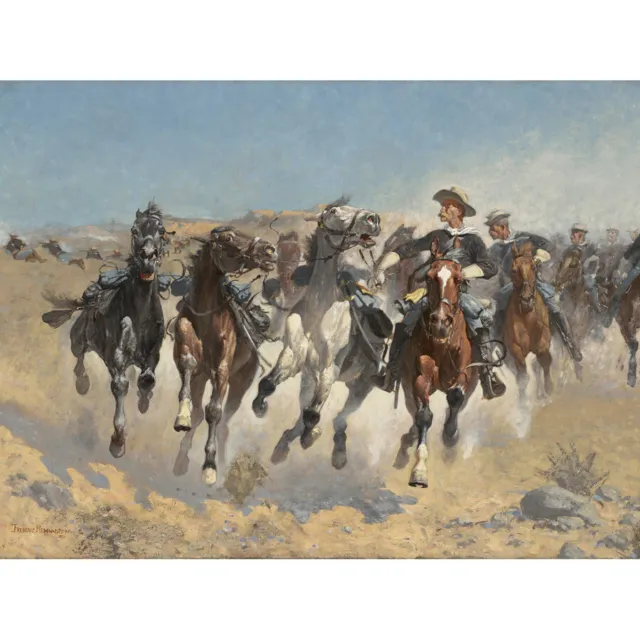 Remington Dismounted Fourth Troopers Horses 1890 Painting Canvas Wall Art Print