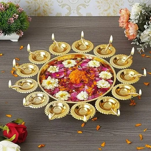 Diya Shape Flower Decorative Urli Bowl for Home Handcrafted Bowl for Floating...