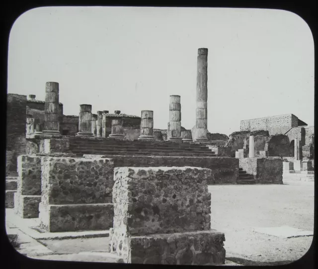 Glass Magic Lantern Slide MOUNT VESUVIUS & POMPEII NO12 TEMPLE C1890 PHOTO ITALY