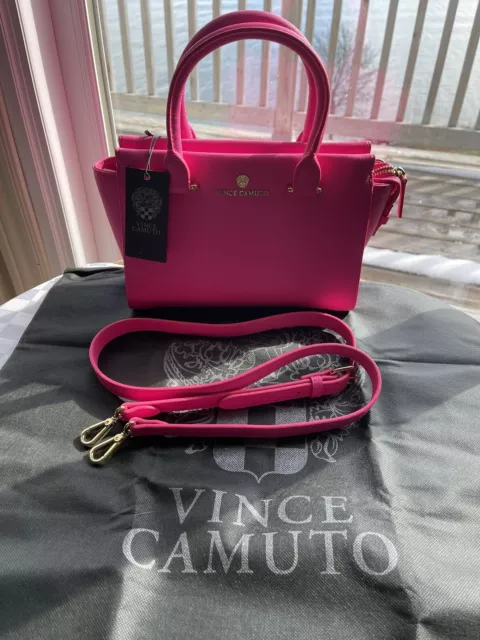 Vince Camuto Thea Small Saffiano Leather Satchel Shocking Barbie Pink New! $228 2