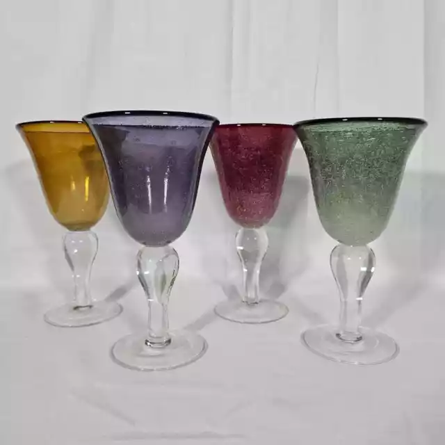 Artland Iris Wine/Water Goblet.  Asst colors Hand Blown Bubble Glass