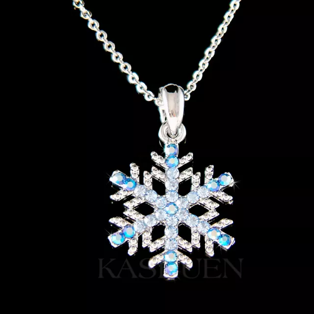 ~Blue SNOWFLAKE~ made with Swarovski Crystal Snow Xmas Holiday Necklace Jewelry