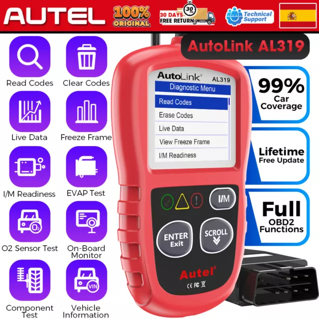 Autel Autolink® AL319 Herramienta de diagnóstico OBDII/CAN lectura/borrado OBD2