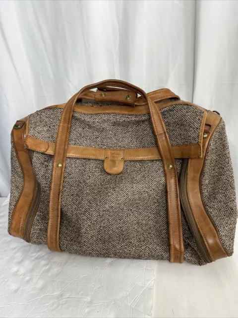 Vintage hartmann suitcase overnight bag soft tweed leather double zip handles