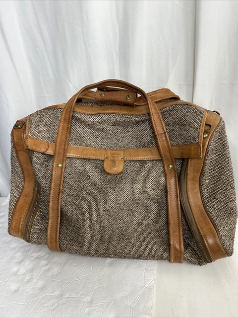 Vintage hartmann suitcase overnight bag soft tweed leather double zip handles