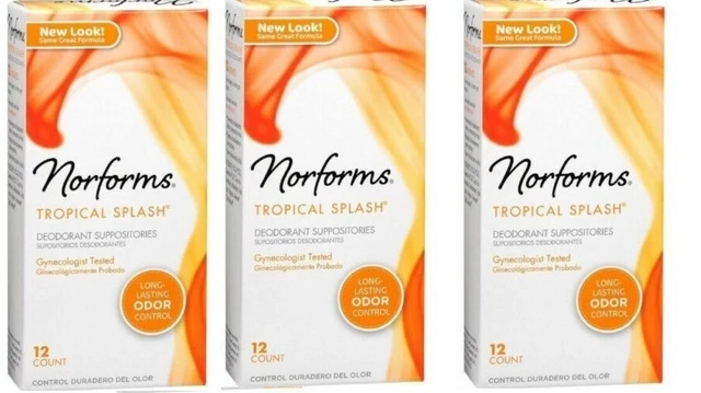 Supositorios de desodorante femenino de larga duración Norforms, salpicaduras tropicales: paquete de 3