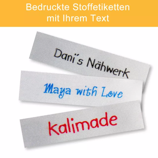 Textiletiketten Stoffetiketten Label bedruckt mit Ihrem Text, 7,0 x 1,5 cm, weiß