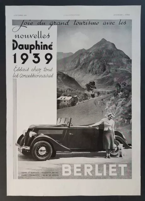 Vintage Print Ad Dauphine Berliet Car Photo Decor France French 1939 1930s