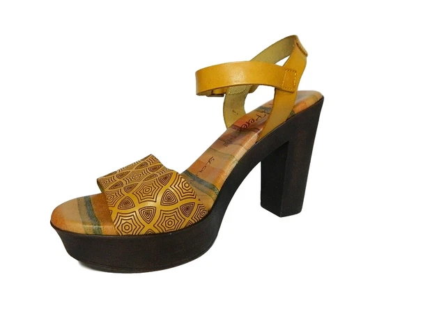 RAQUEL PEREZ 12978 Sandales Femmes Sabots Talon Haut Véritable Cuir Jaune 3