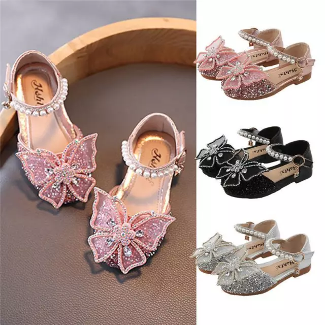 Bowknot Sandals Leather Shoes Princess Girls Party Kids Toddler Infant Baby