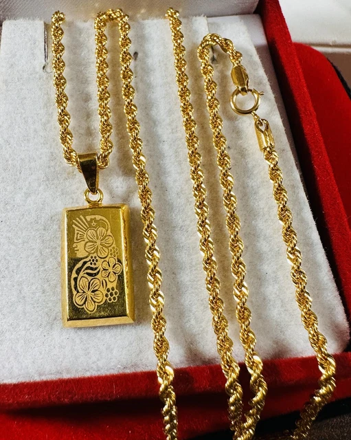 SOLID 21K 875 Real Saudi Dubai Gold Bar Fortuna Necklace 19.5