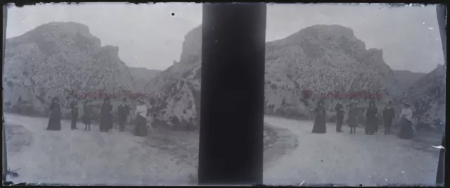 Family Holidays FRANCE c1900 Photo NEGATIVE Glass Plate Stereo VL12p11