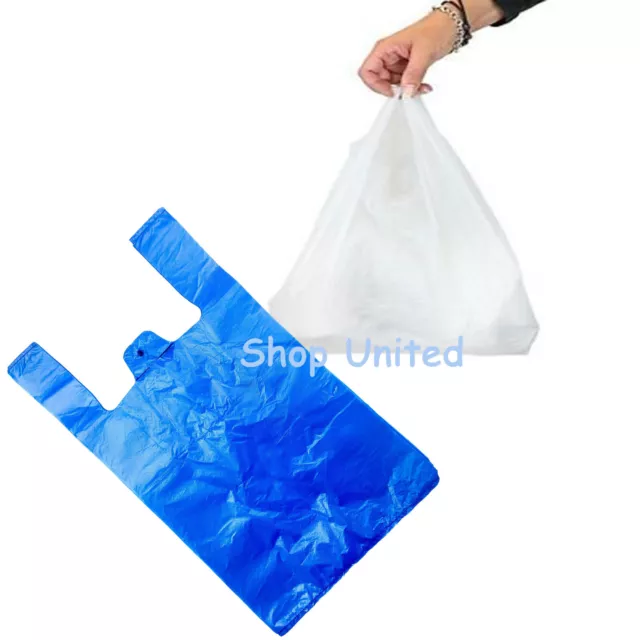 Plastic Vest Carrier Bags Blue Or White *All Sizes* - Supermarkets Stalls Shops