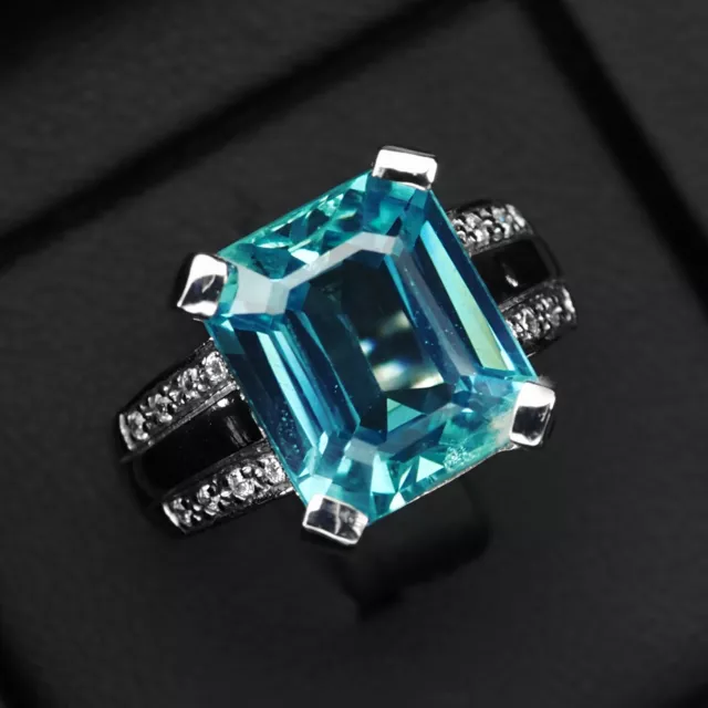 Blue Paraiba Tourmaline Baguette Rare 11.50Ct 925 Sterling Silver Handmade Rings