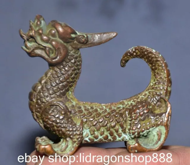 2 "ancienne statue chinoise de dragon Feng Shui en cuivre violet