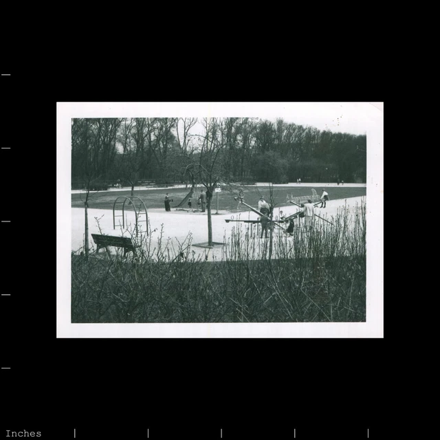 Old Vintage Snapshot Photo CHILDREN PARK PLAYGROUND SLIDE TEETER TOTTER BENCH