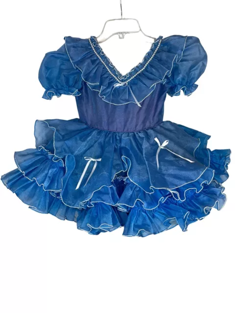 Vintage Girls Pageant Party Blue Ruffled Lace Cupcake Dress Size 6 Taffeta NICE!
