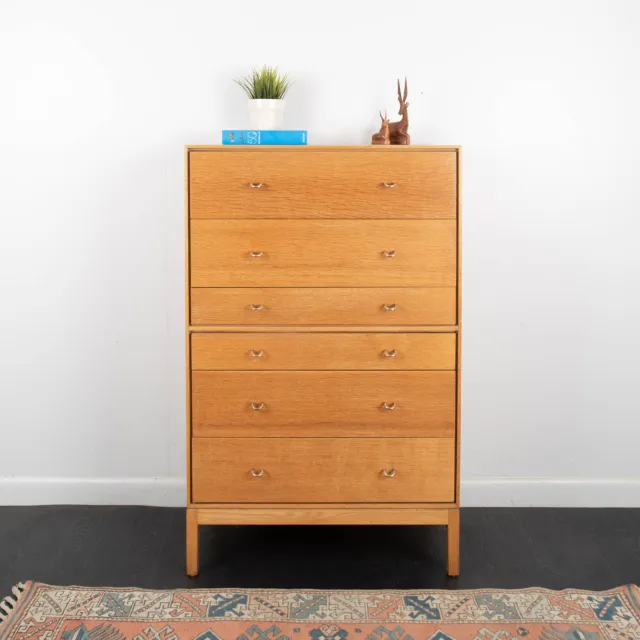 1960s Stag Oak Mid Century tallboy chest of drawers by John and Sylvia Reid