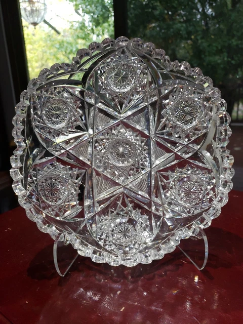 8" Low Bowl, American Brilliant Period Cut glass Crystal Egginton co "Creswick"