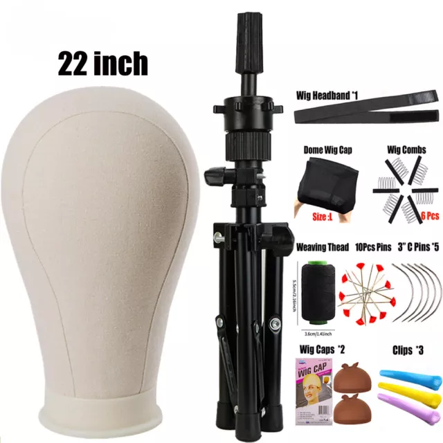 Canvas Block Mannequin Head Adjustable Tripod for Wig Making Training Display