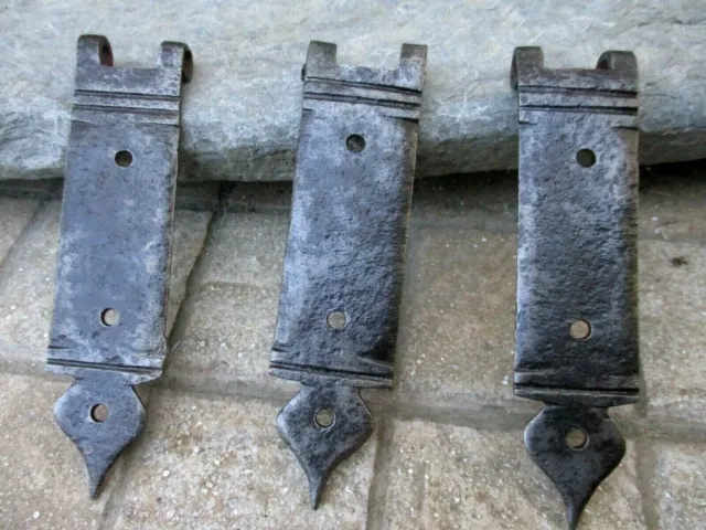 Antique 18th Century Lot 3 Rustic Iron Hinges Old Furniture Hardware Cover
