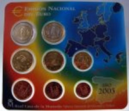 2003 Spanien Euro Kursmünzensatz KMS im offiziellen Tableau