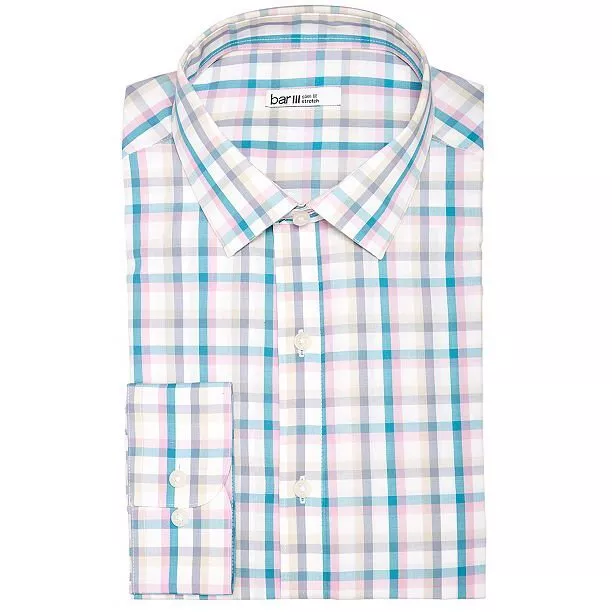 Bar III Mens Slim-Fit Stretch Easy-Care Multi Check Dress Shirt,Size Medium