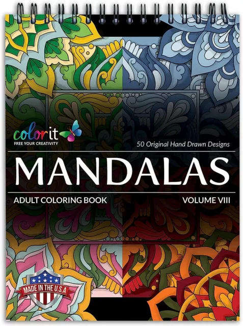 ColorIt Mandalas Volume VIII Adult Coloring Book, 50 Floral & Geometric Patterns