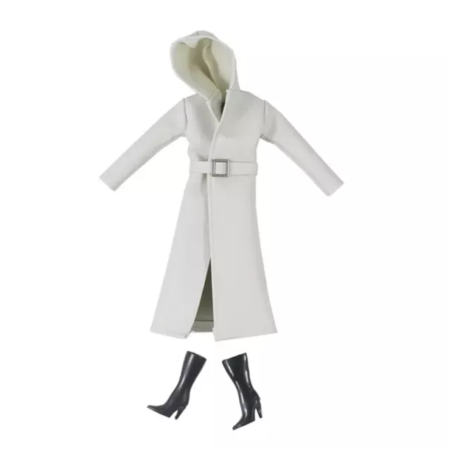 Weiße Lederkleidung für Barbiepuppen Mantel Gürtel Stiefel Outfits 1/6 Zubehör 3