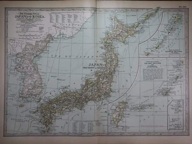 Old 1902 Century Atlas Map ~ JAPAN - KOREA ~(12x16) -#1175
