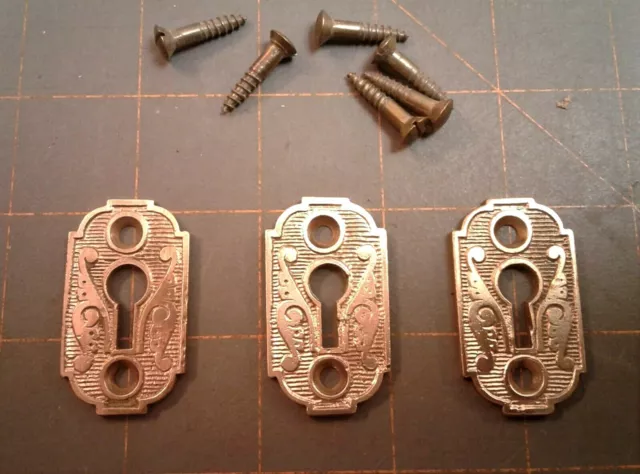 Antique Set of 3 Victorian Eastlake Brass Keyhole Covers 1870s Fancy