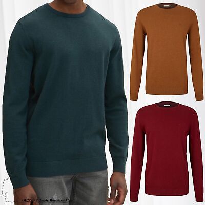 Men TOM TAILOR Fine Knit Pullover Longseeve Basic Sweater Round Neck Jumper NEW