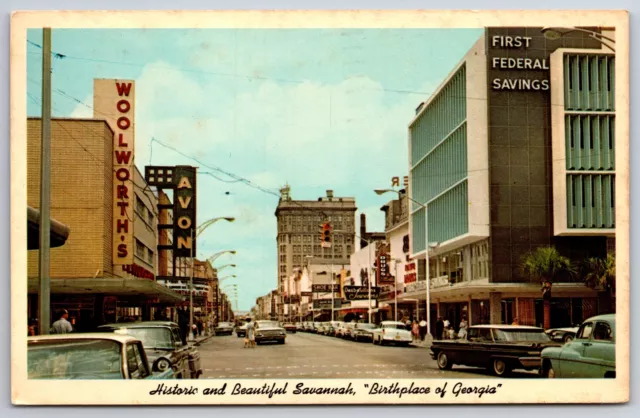 Savanah Georgia~Woolworth's 5&10c Store~Avon Theatre~First Federal~1950-60s Cars